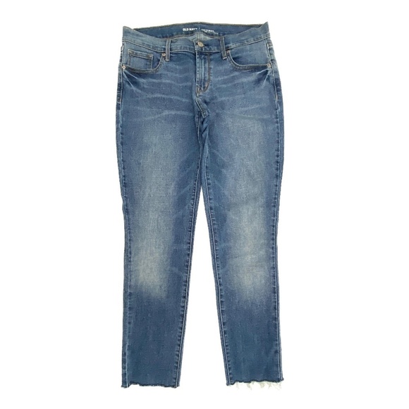 Old Navy Original Mid Rise Raw Hem Skinny Women's size 4 Medium Blue Denim Jeans - Picture 1 of 4